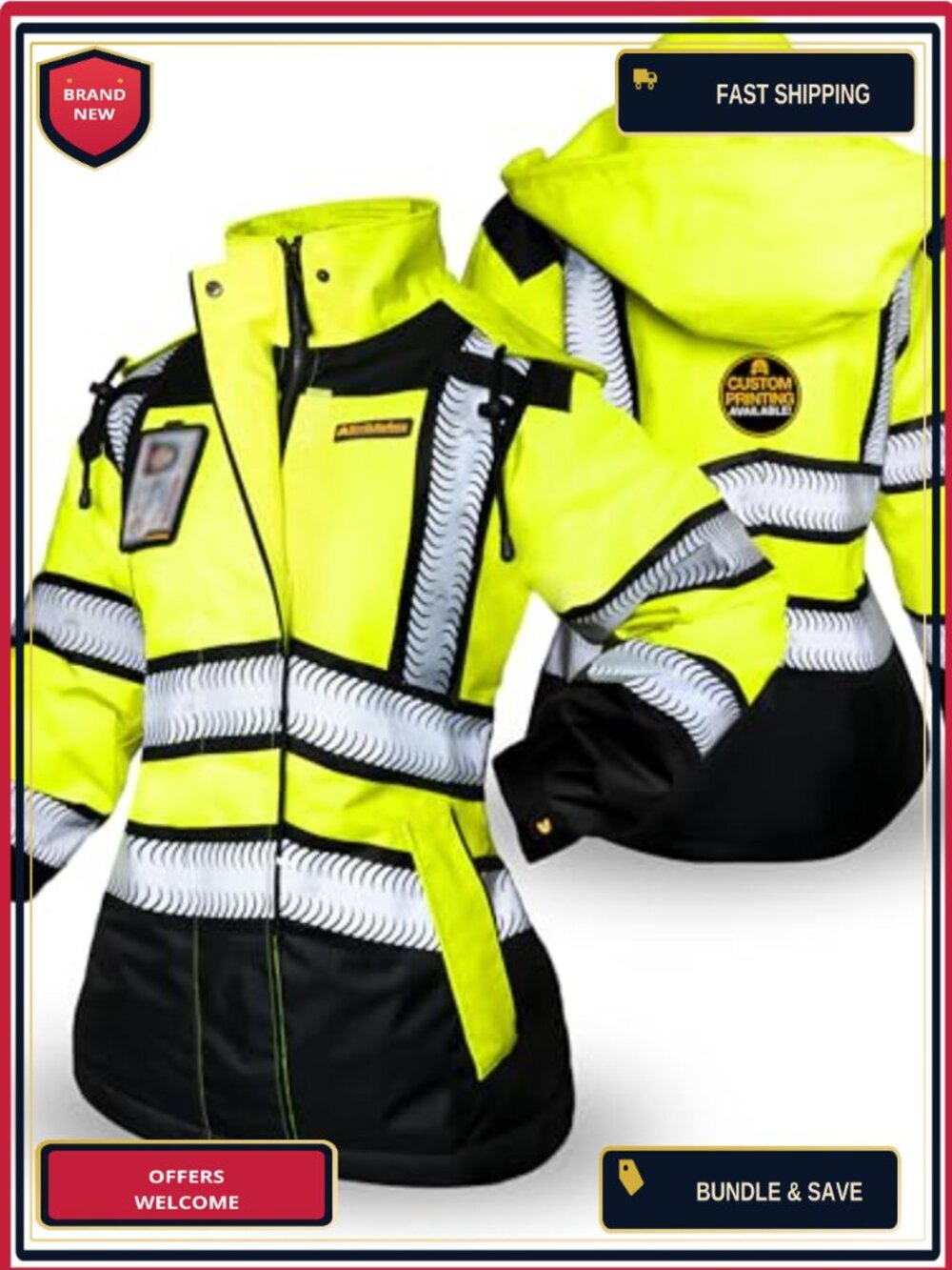 Women's High Vis Safety Bomber Jacket Insulated Reflective Workwear